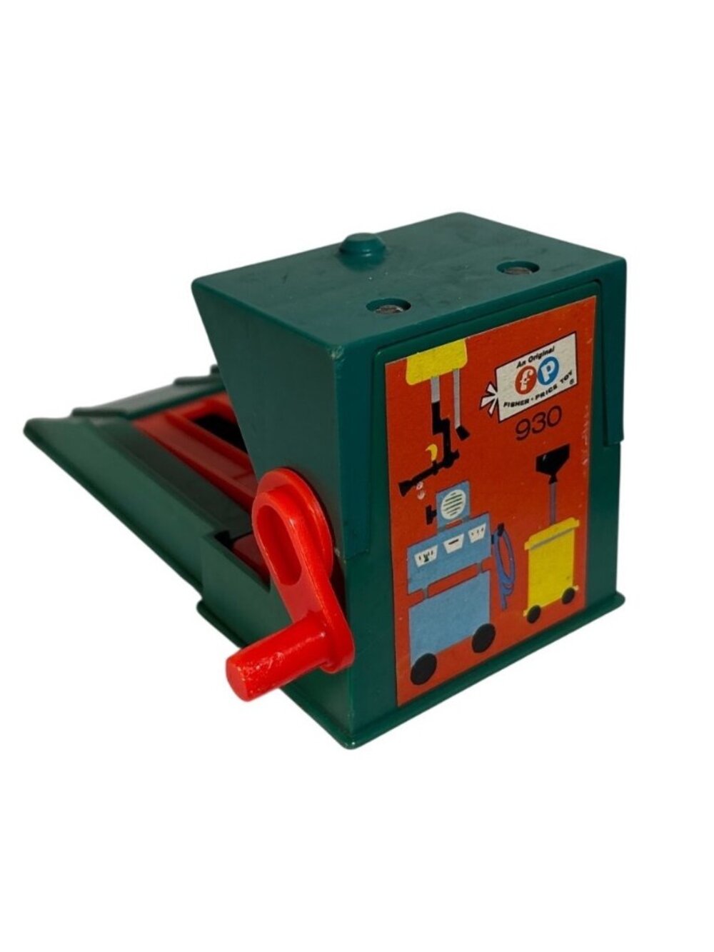 Fisher Price Garage Lift Green & Red 1970s Toy Accessory Playset Part Vintage